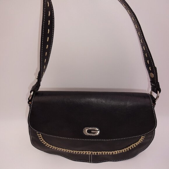 Guess Handbags - Black Guess Shoulder Purse Bag Handbag Brown Stitch Accents